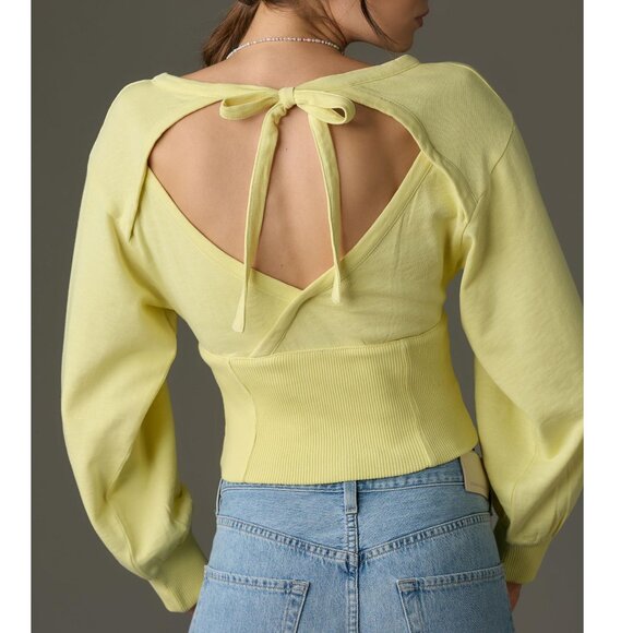 Anthropologie Pilcro Long-Sleeve Cropped Sweatshirt Yellow Chartreuse XS - Picture 2 of 9